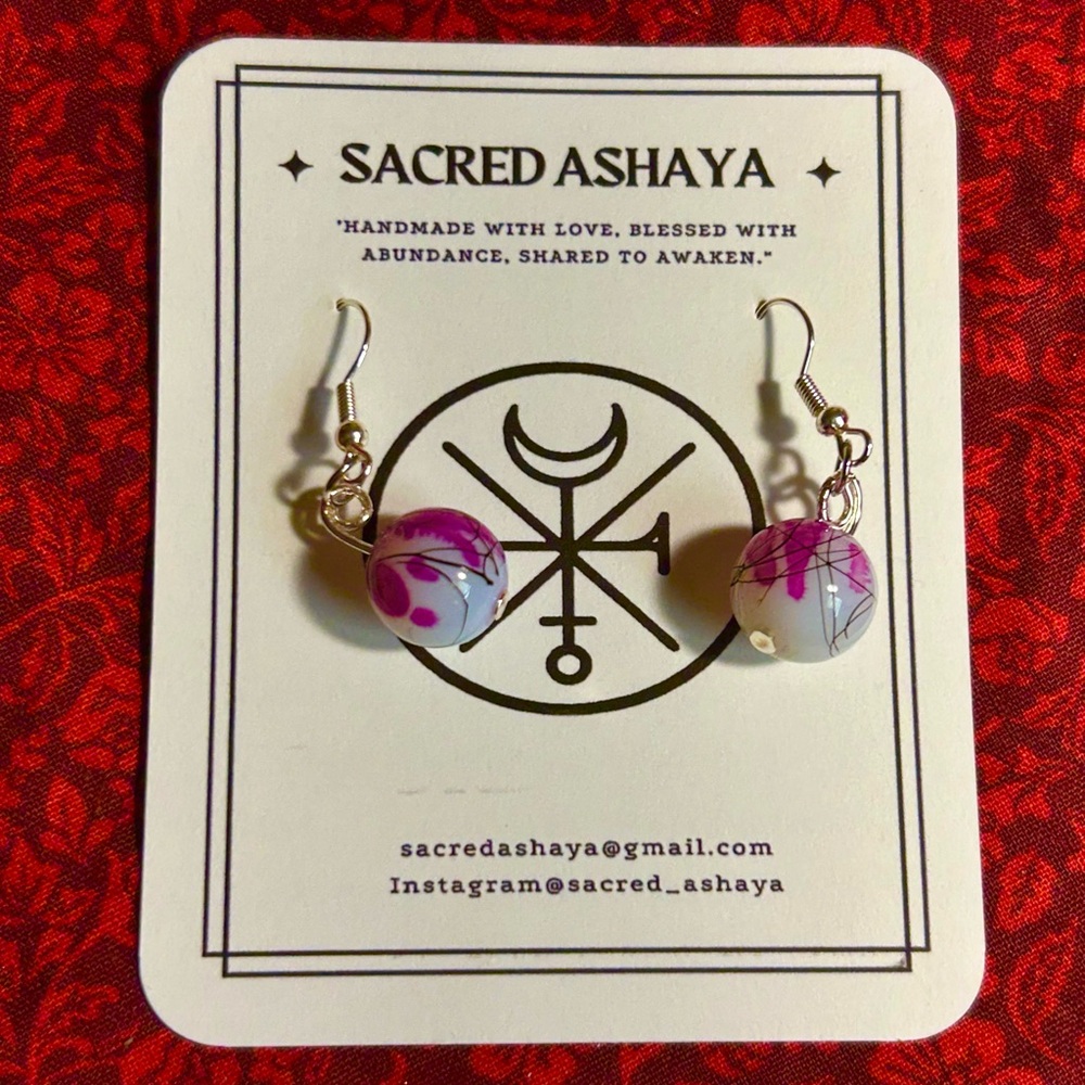 Japanese Cherry Blossom Glass Bead Dangle Hook Earrings